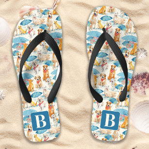 Summer Dogs Colorful Personalized Monogram Pattern Flip Flops
