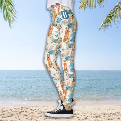 Summer Dogs Colorful Personalized Monogram Pattern Leggings