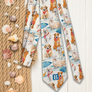 Summer Dogs Colorful Personalized Monogram Pattern Neck Tie