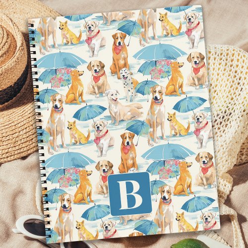 Summer Dogs Colorful Personalized Monogram Pattern Notebook