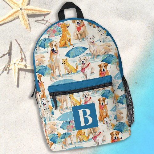 Summer Dogs Colorful Personalized Monogram Pattern Printed Backpack
