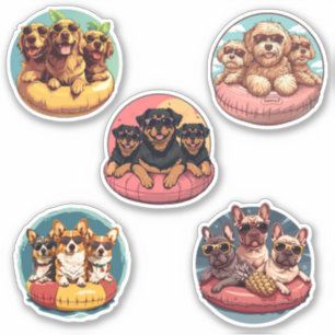 Summer Dogs In Pool Floaties Sticker