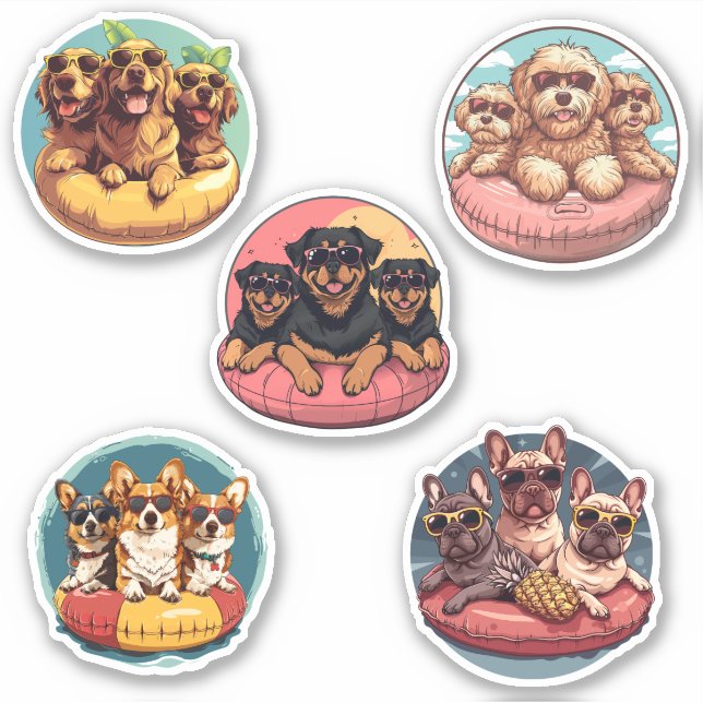 Summer Dogs In Pool Floaties Sticker (Front)
