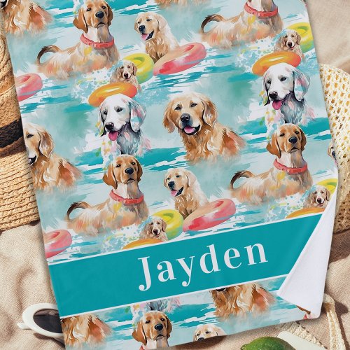 Summer Dogs Personalized Colorful Pattern  Beach Towel