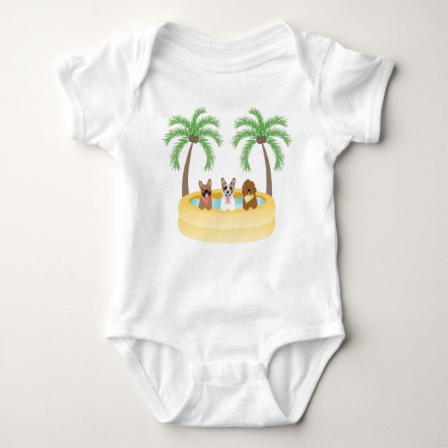 Summer Dogs Swimming Pool Baby Bodysuit (Front)