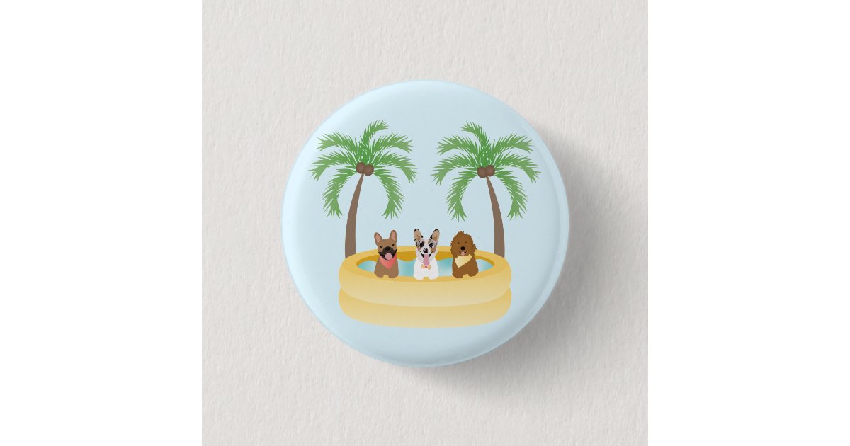 Summer Dogs Swimming Pool Button | Zazzle
