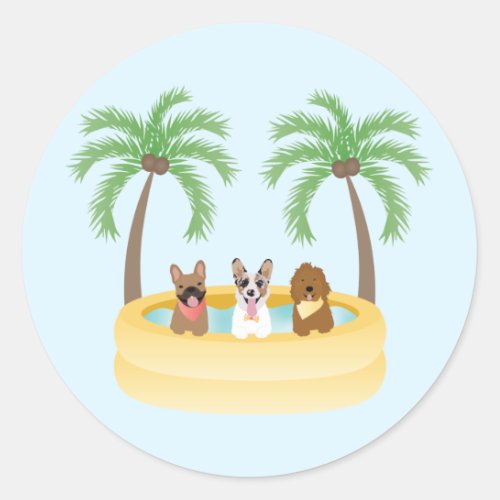 Summer Dogs Swimming Pool Classic Round Sticker