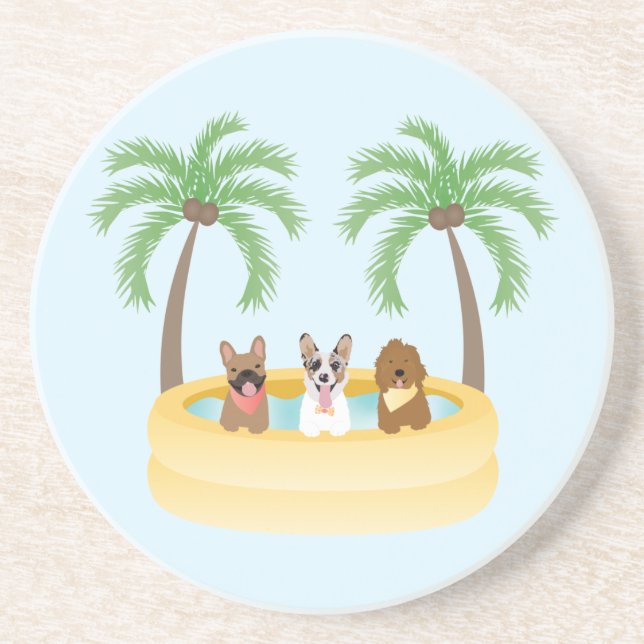 Summer Dogs Swimming Pool Coaster (Front)