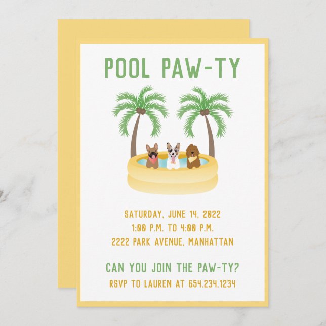 Summer Dogs Swimming Pool Invitation (Front/Back)
