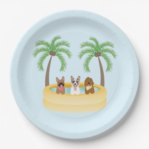 Summer Dogs Swimming Pool Paper Plates