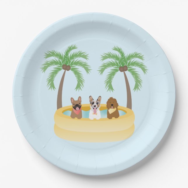 Summer Dogs Swimming Pool Paper Plates (Front)