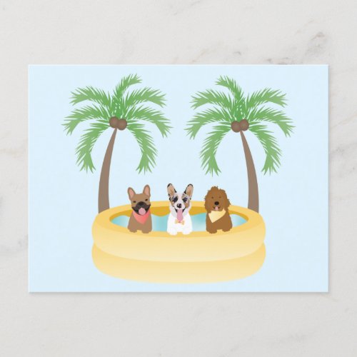 Summer Dogs Swimming Pool Postcard