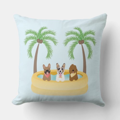 Summer Dogs Swimming Pool Throw Pillow