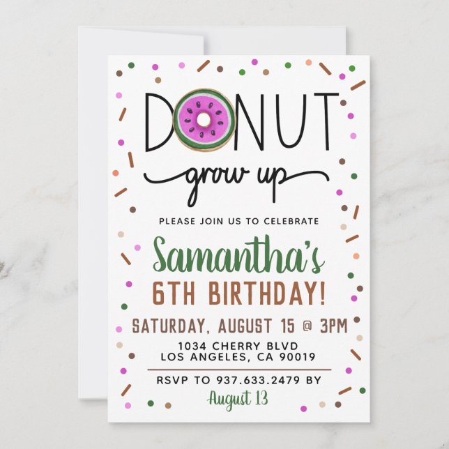 Summer Donut Grow Up Birthday Invitation (Front)