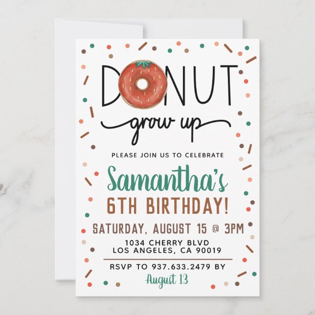 Summer Donut Grow Up Birthday Invitation (Front)