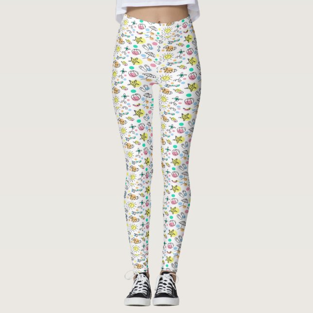Summer doodle pattern leggings (Front)