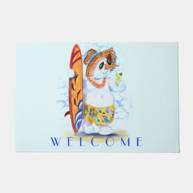 Summer Doormat Snowman Surfer - Fun (Front)