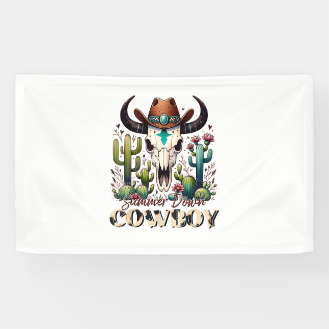 Summer down Cowboy Cow Skull western cactus  Banner (Horizontal)