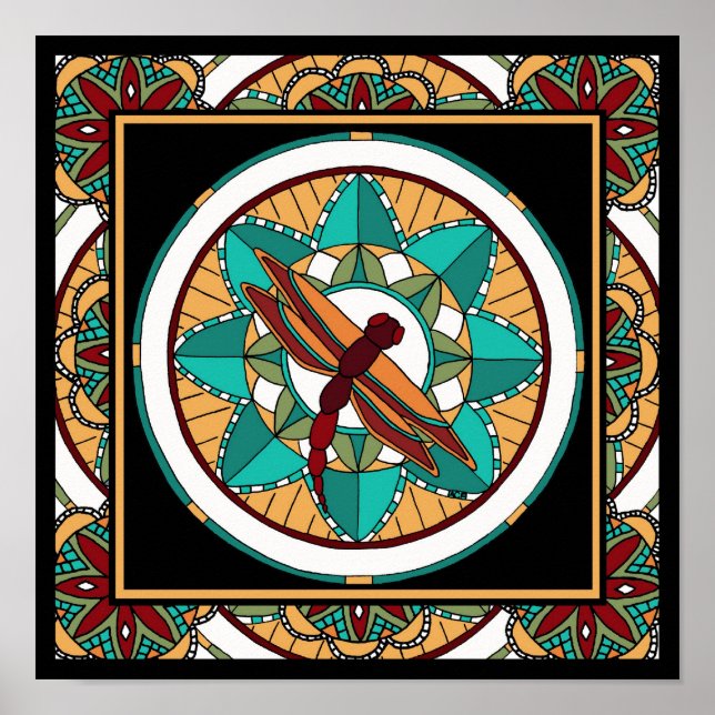 Summer Dragonfly Mandala-print Poster (Front)