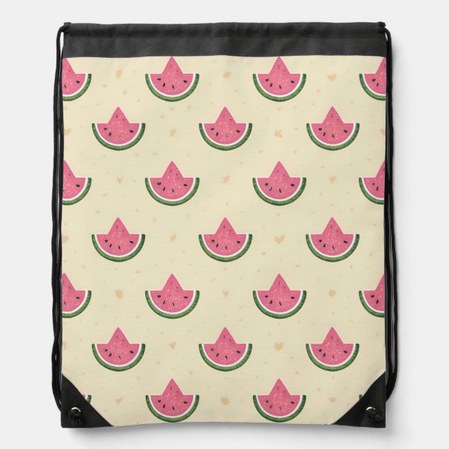 Summer Drawstring Backpack of Pink Watermelons  (Front)