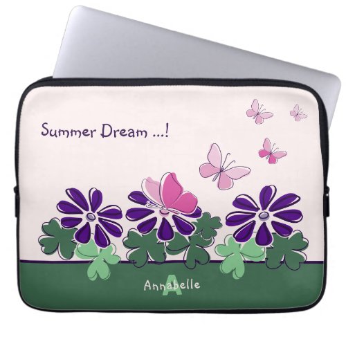 Summer Dream  Pink Butterfly Flutter Name Laptop Sleeve