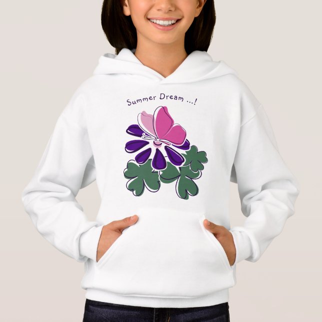 Summer Dream - Pink Butterfly Purple Flower Doodle Hoodie (Front)