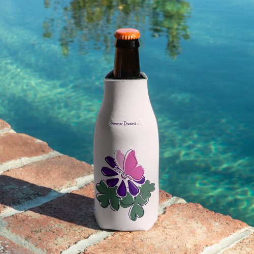 Summer Dream Pink Green Purple Flower Butterfly Bottle Cooler