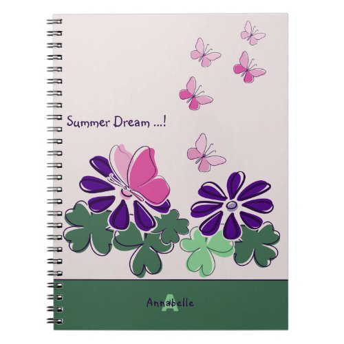 Summer Dream Pink Green Purple Flower Butterfly Notebook