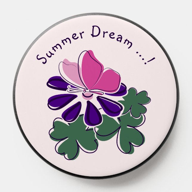 Summer Dream Pink Green Purple Flower Butterfly PopSocket (Popsocket)