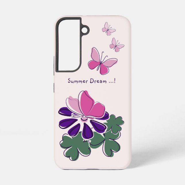 Summer Dream Pink Green Purple Flower Butterfly Samsung Galaxy Case (Back)