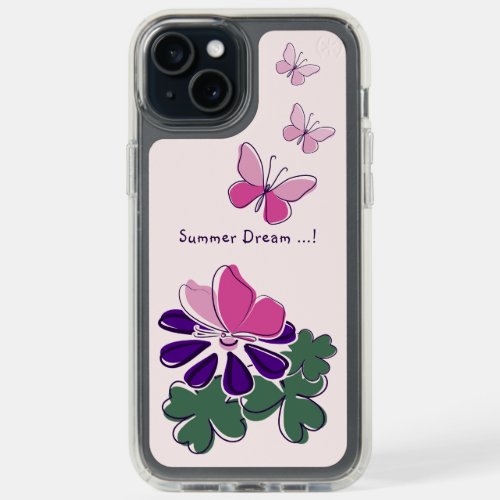 Summer Dream Pink Green Purple Flower Butterfly iPhone 15 Plus Case