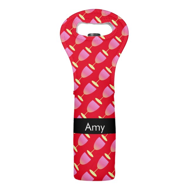 Summer Drinking Glass Pink Red Pattern Wine Bag (Front)
