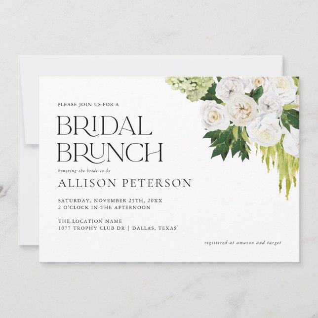 Summer Elegant Greenery Floral Bridal Brunch Invitation (Front)
