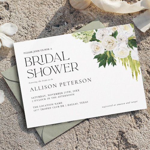 Summer Elegant Greenery Floral Bridal Shower Invitation