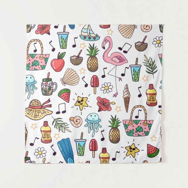 Summer Elements Vintage Seamless Pattern Tapestry (Front)