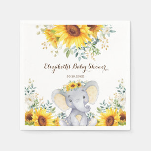 Summer Elephant Watercolor Sunflower Baby Shower Napkins
