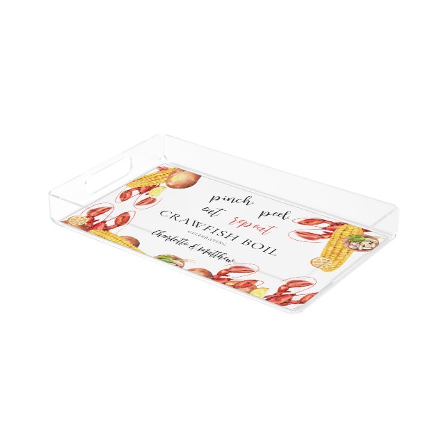 Summer Engagement Party Crawfish Boil Seafood Acrylic Tray (Angled)
