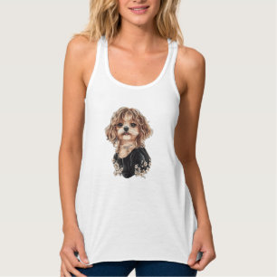 Summer Essential! Artistic Maltipoo Watercolor Tan Tank Top