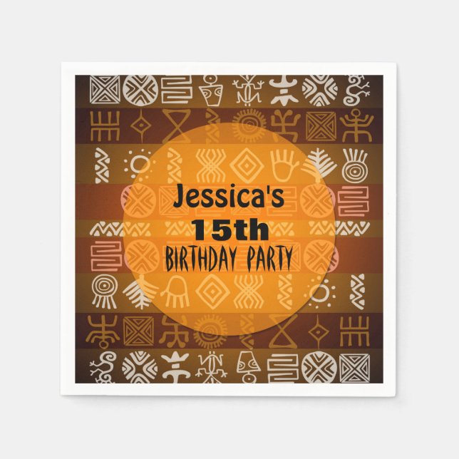 Summer Ethnic 15th Birthday Party Paper Napkins (Front)