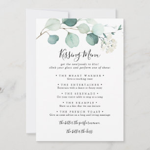 Summer Eucalyptus Wedding Kissing Menu Game Card