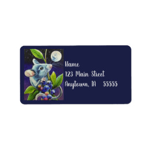 Summer Evening Mouse Moon & Berries Watercolor Art Label