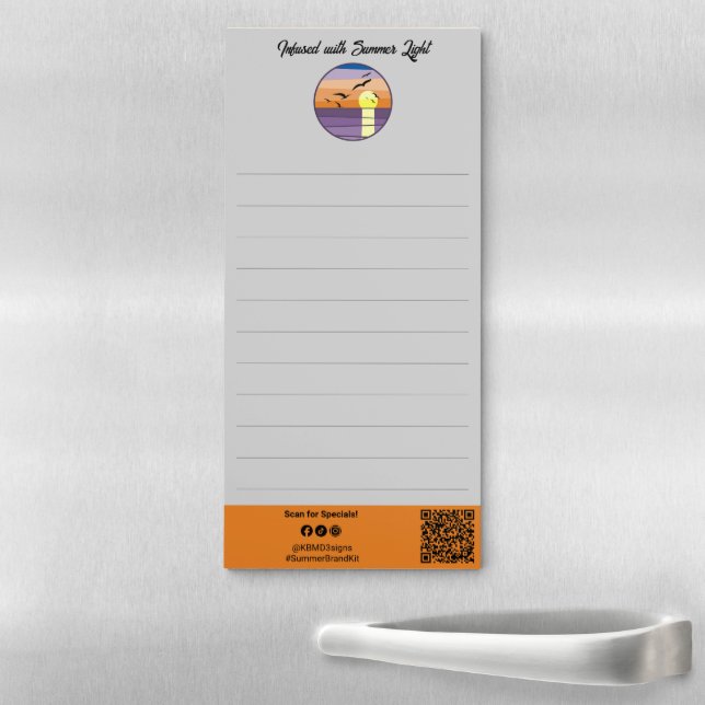 Summer Event Giveaway - Sunset Motto CTA QR Social Magnetic Notepad (In Situ)