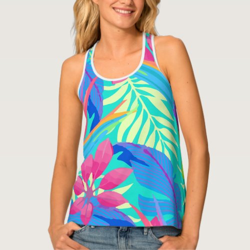 Summer Exotic Floral Tropical Palm Beach Tank Top