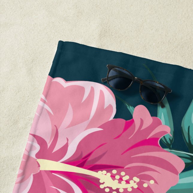 Summer Exotic Flowers Monogram Beach Towel (In Situ)