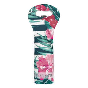 Summer Exotic Flowers Monogram striped Wine Bag