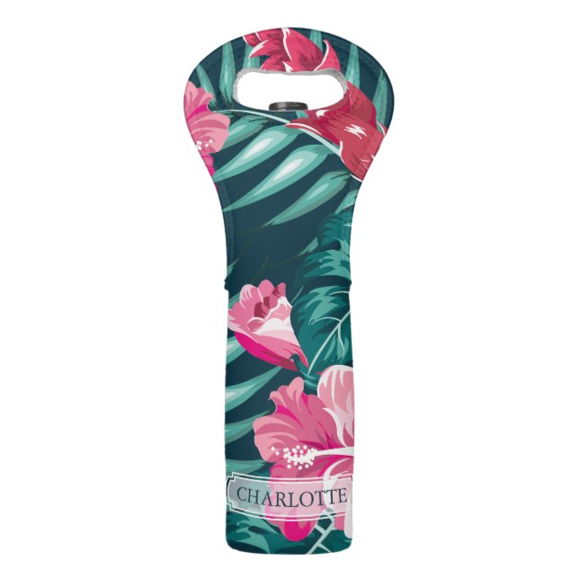 Summer Exotic Flowers Monogram Wine Bag (Front)