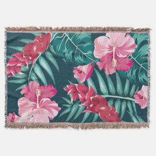 Summer Exotic Flowers Pink design Throw Blanket