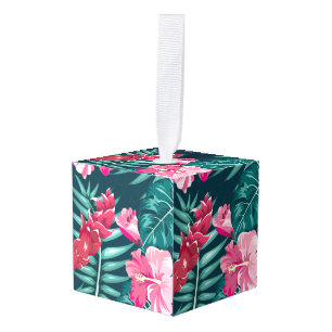 Summer Exotic Pink Flowers design Cube Ornament