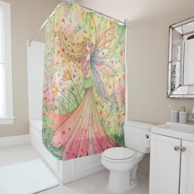 Summer Fairy Pink and Green by Molly Harrison Shower Curtain (In Situ)