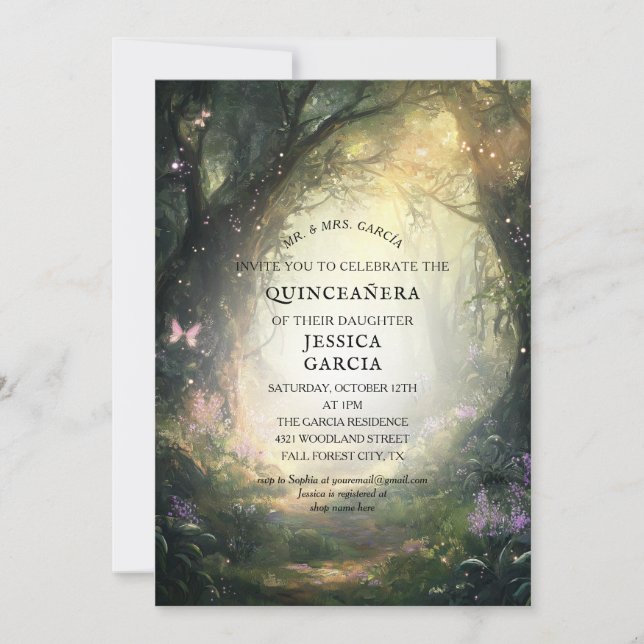 Summer Fairy Tale Enchanted Forest  Quinceañera  Invitation (Front)